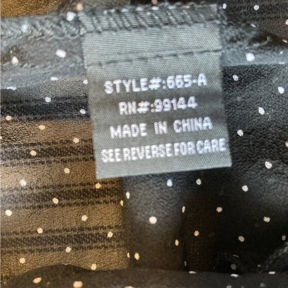 Lapis Black Sheer Polka Dot Popover Blouse, Short Puff Sleeve, Size Medium - Picture 10 of 11